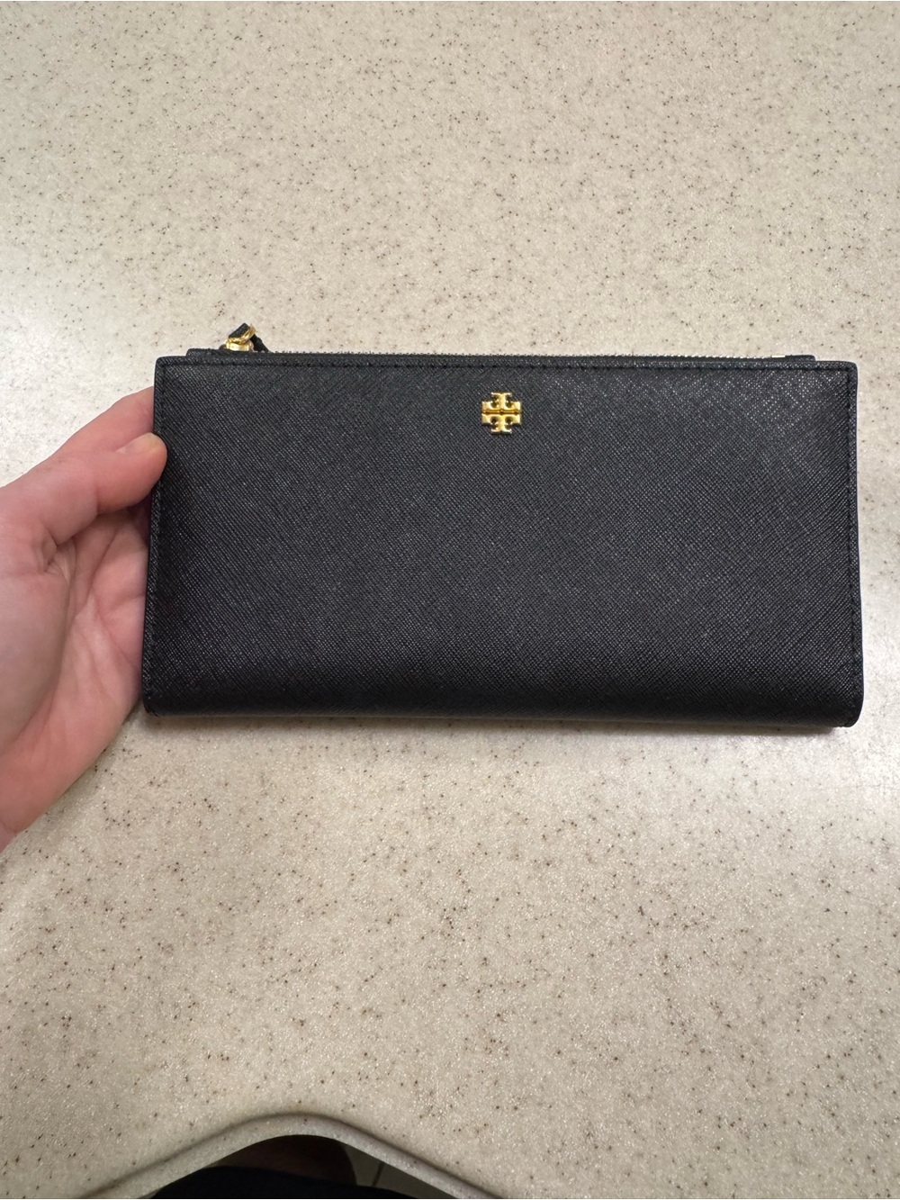 NWT, black Tory Burch Emerson Slim Envelope wallet.